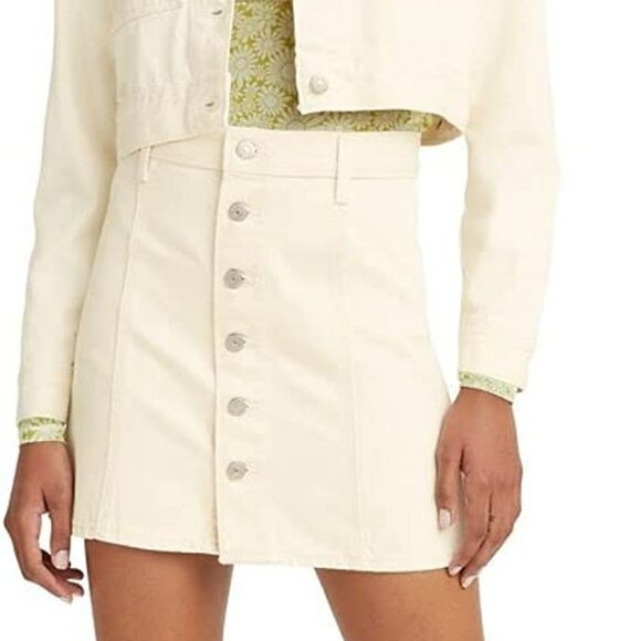 NEW-  Womens Levi's A-line Button Front Mini Skirt Today is the Day White - Picture 1 of 8
